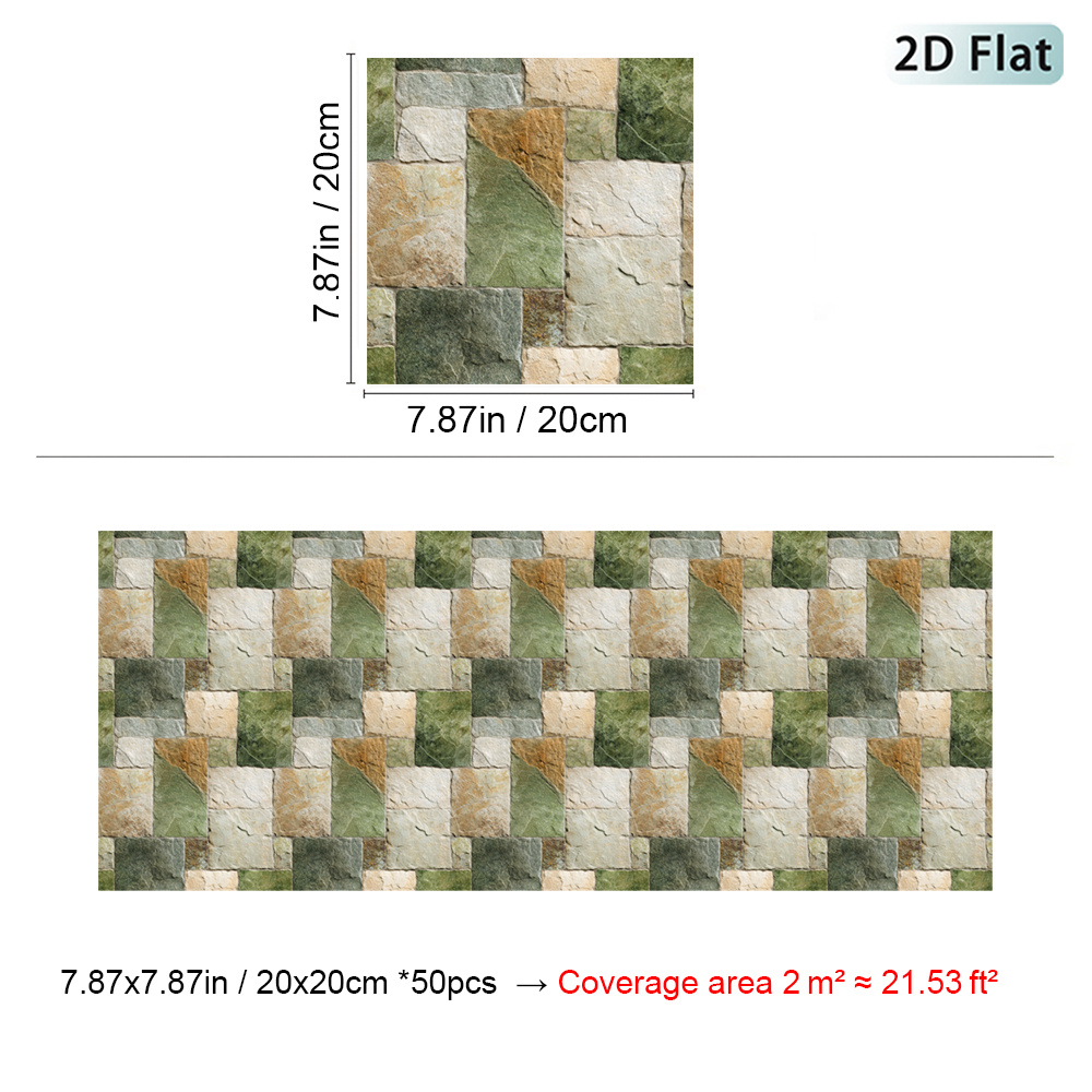 TEMU 2d Flat 12/24/50pcs Stone Texture Backsplash Tile Peel And Stick, Tile Stickers, Natural Stone Wall Tile Stickers, Wall Pattern Peel And Stick