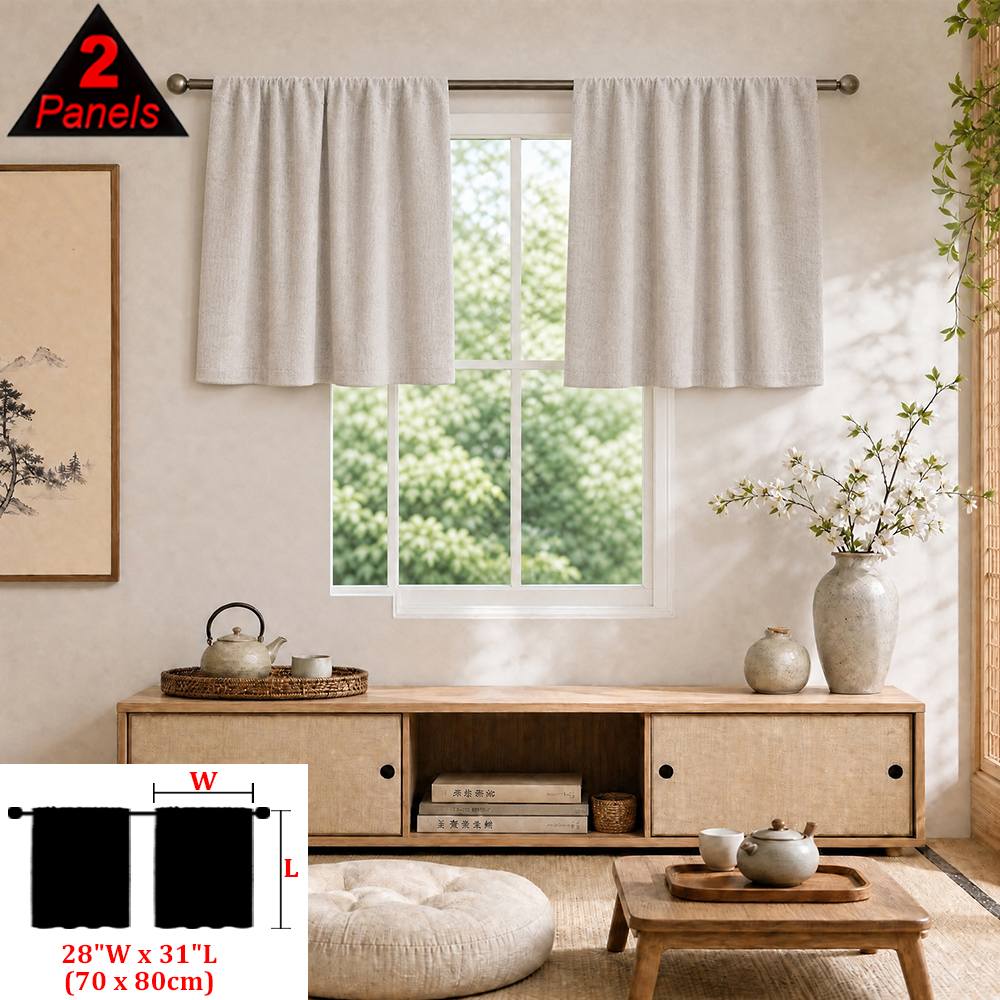 TEMU 2pcs Set, Beige Vintage Minimalist Full Blackout Small Curtains, Linen Textured Fabric, Lightweight Design, Blackout Black Lining, % Blackout,