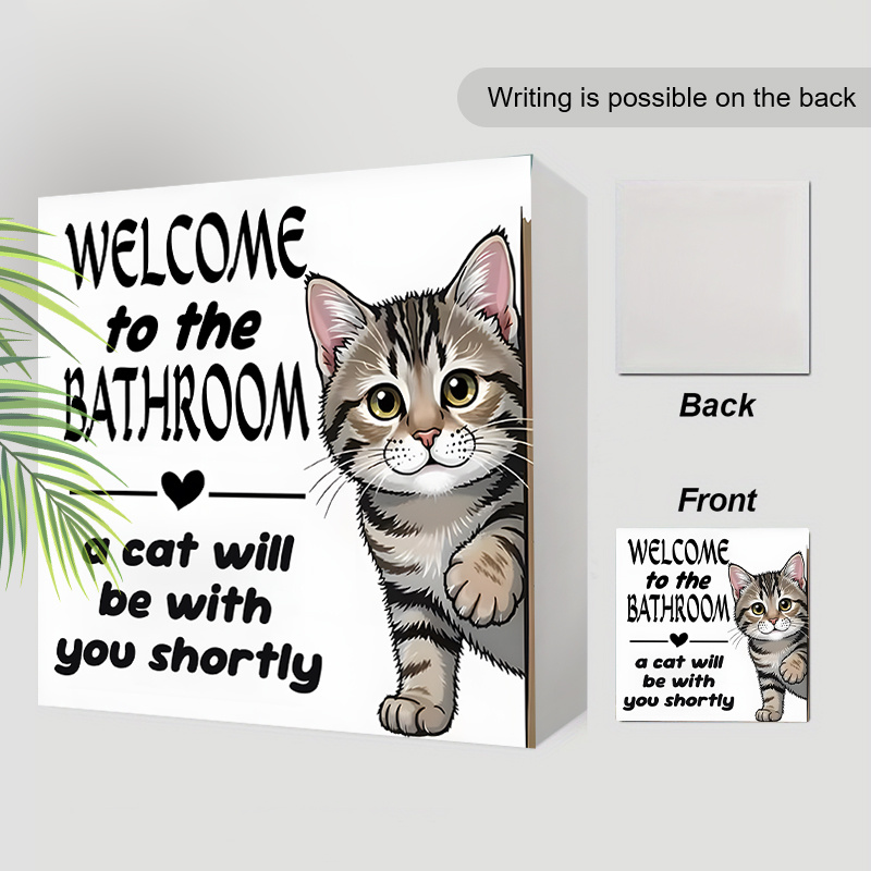 TEMU 1pc Funny Welcome To The Bathroom Pvc Sign, Christmas Decorations, Bathroom Sign, A Cat With You Sign, Home Scenes, Christmas Holiday Gifts,