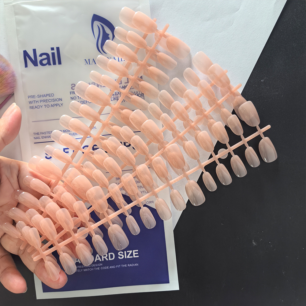 TEMU 150pcs Short Almond Press-on Nails Milk Tea Nude Fake Nail Tips Solid Color Nail Extension Acrylic False Nails Manicure Supplies