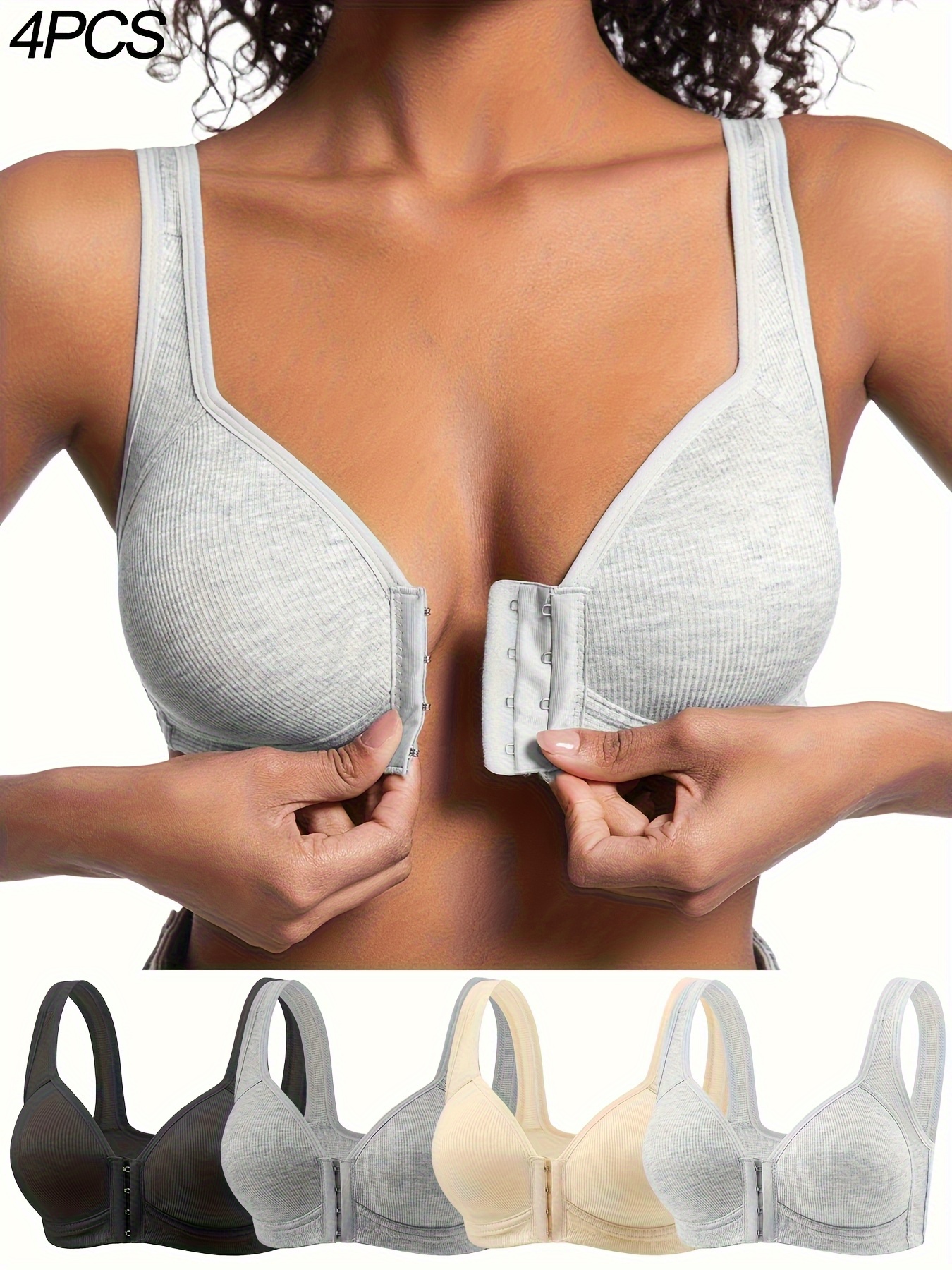4pcs womens elegant seamless push up bras front closure breathable nylon non padded   fit beige black for casual attire casual outfits wirefree bras sleek bra design smooth texture   Product details 7