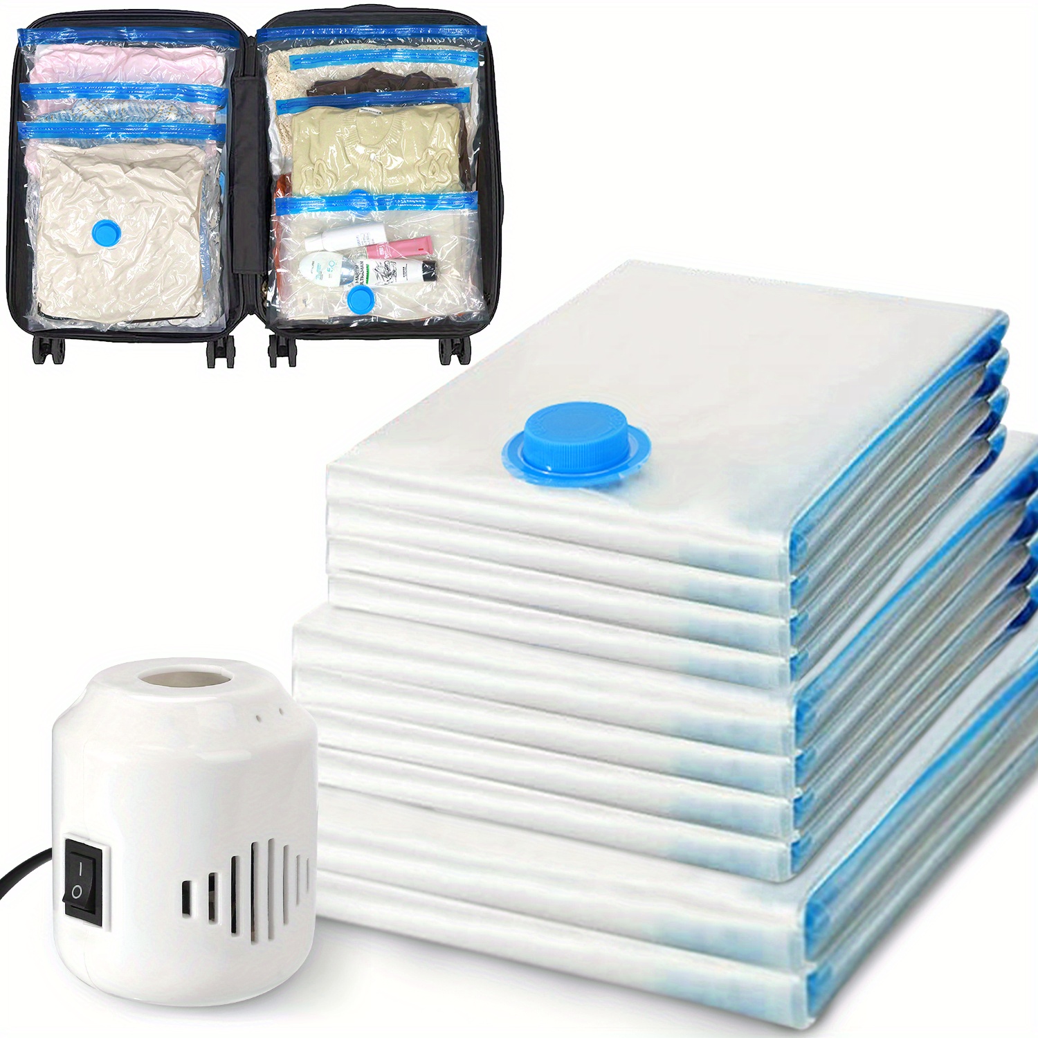 Vacuum Storage Bag Set With Cordless Electric Air Pump, 8