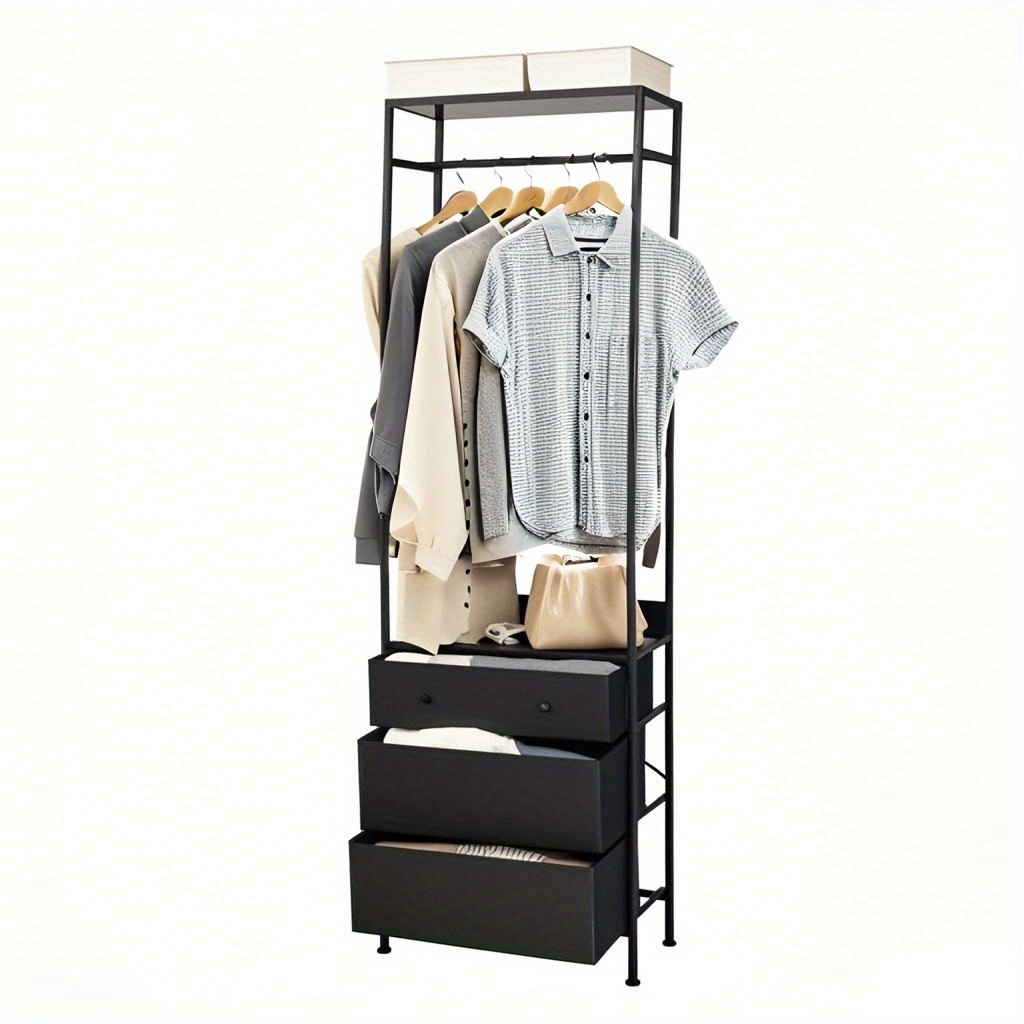 Coat Stand With 3 Drawers, Coat Rack With Hanging Rail & Storage Compartments, Clothes Rack, Freestanding, Hallway Coat Rack Industrial For Hallway & Bedroom, 55 X 28 X 176cm