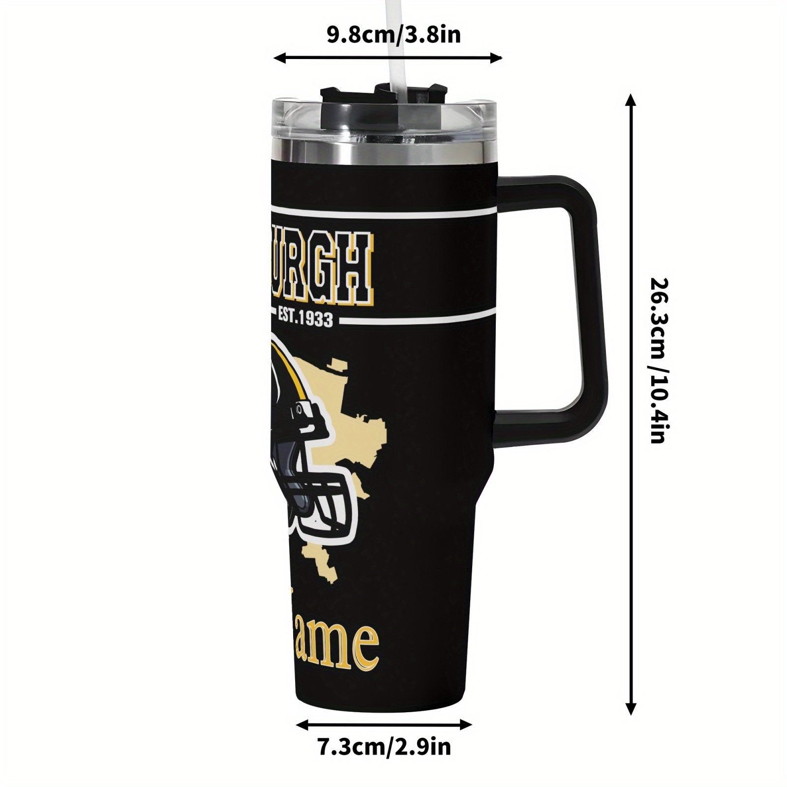 customizable pittsburgh football 40oz vacuum insulated cup with lid and straw personalized name car cup hand wash only reusable travel coffee cup water bottle   car office home   for fans 5