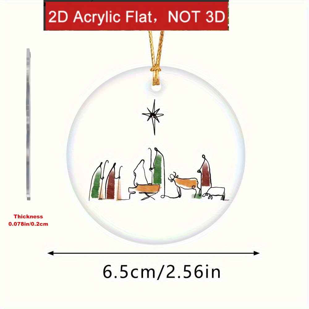 TEMU 1 pieza de adorno navideño 2D de acrílico con de - Decoración colgante para árbol, hogar religioso , regalo de encanto fácil estilo , diseño 2D