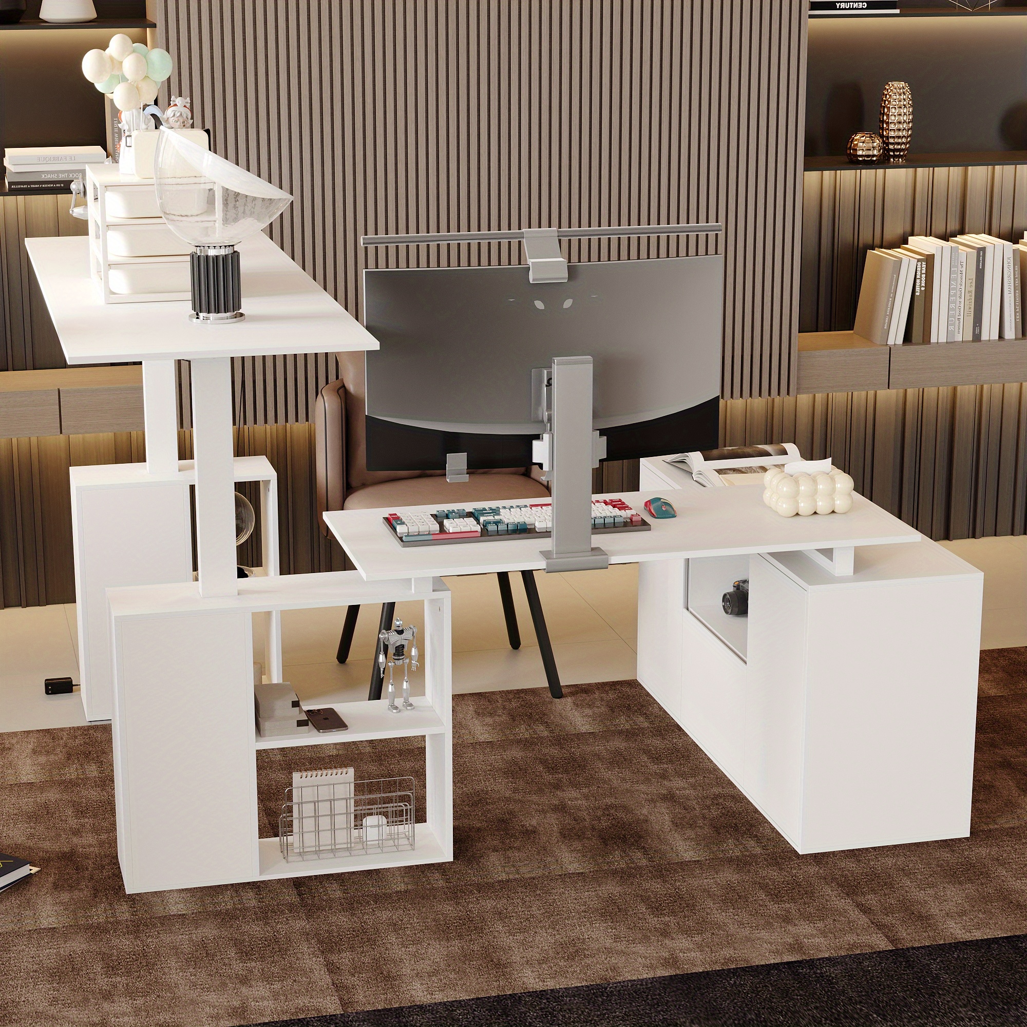 electric height adjustable standing computer desk with open storage shelves adjustable height office desk with with drawer administrative     white Product details 5