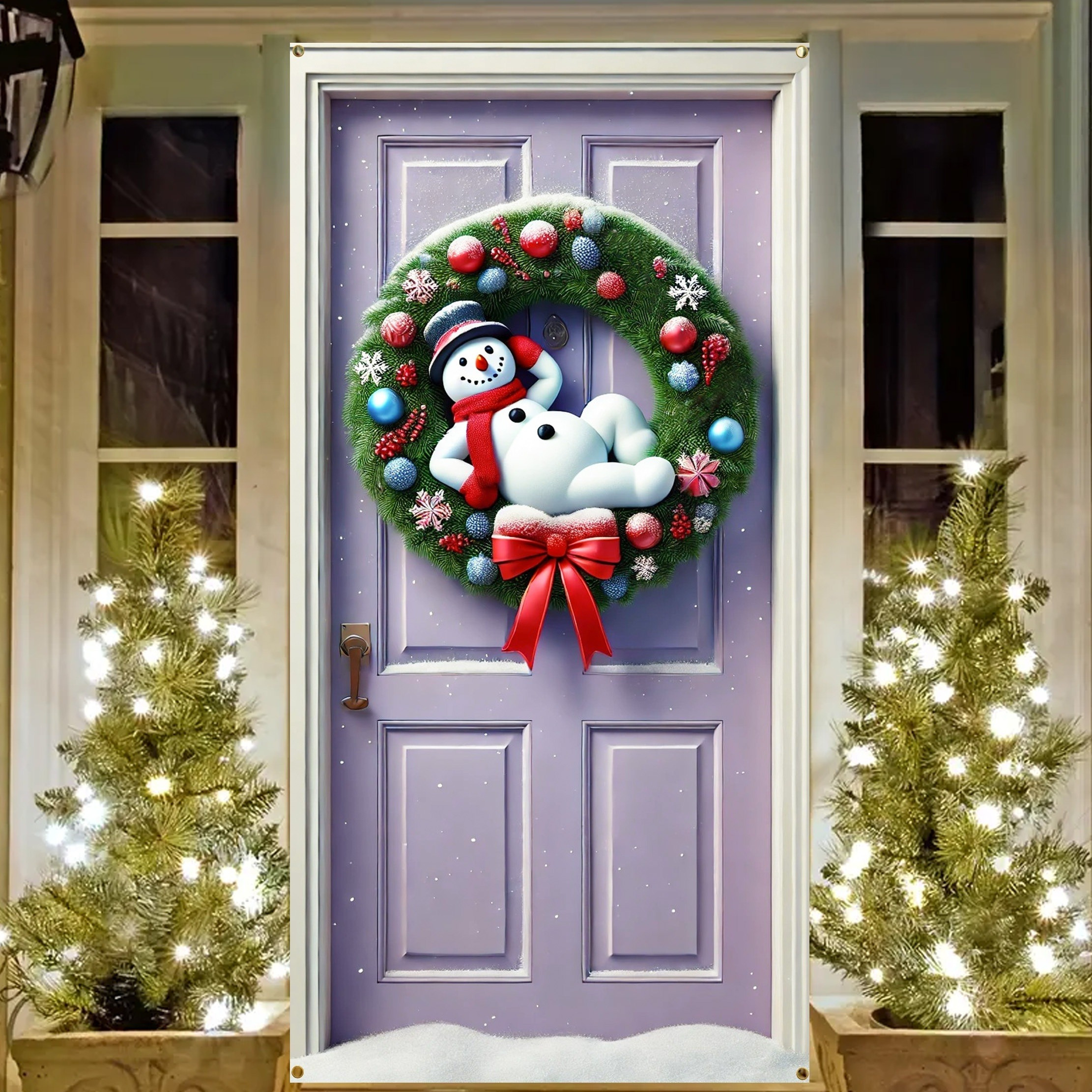 

1pc, Snowman Christmas Wreath , 35x70 Polyester , Decor, No Needed, For And Decoration