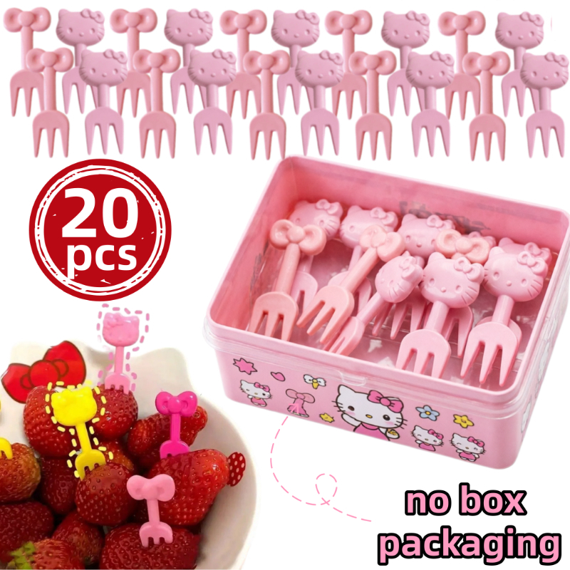20pcs Hello Kitty Fruit Forks & Picks - Plastic Cute Hello Kitty Shaped Utensils Suitable For Baking, Parties, Picnics, Tableware, Themed Lunchbox With Hello Kitty