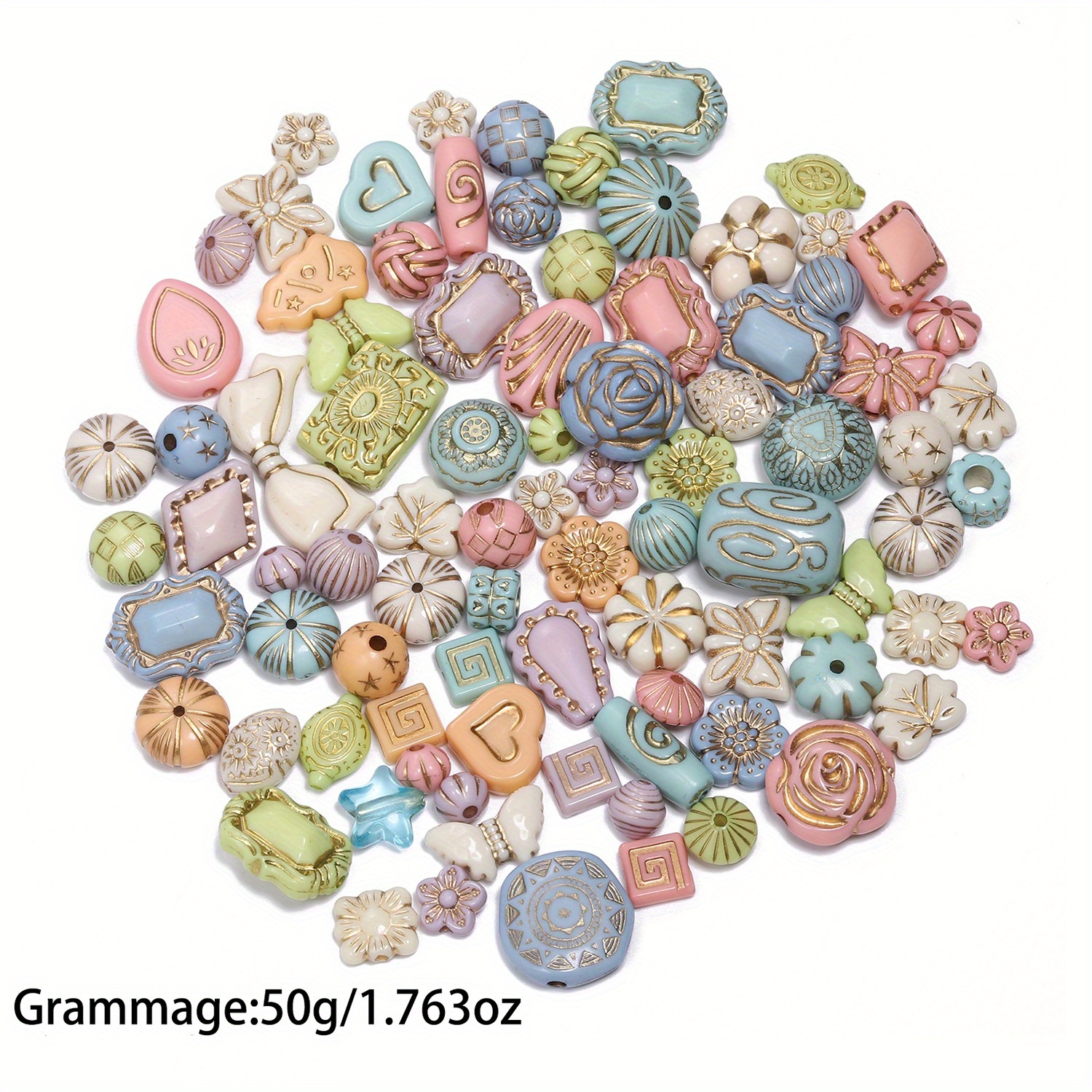 E-shop 50g Vintage Bunte Gemischte Acryl Geschnitzte Perlen - Ideal für DIY Schmuckherstellung, Exquisite Armbänder, Halsketten, Ohrringe Zubehör