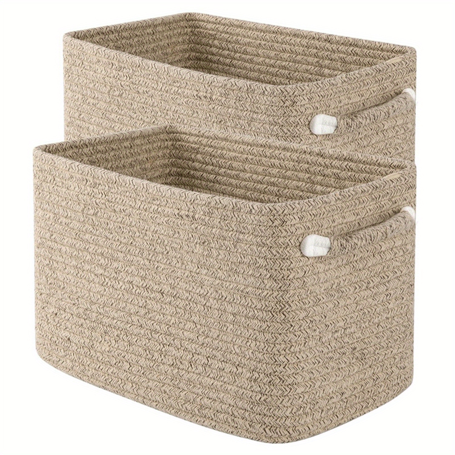 2pcs Cotton Rope Baskets (37.34cmL X 24.89cmW X 22.35cmH), Woven Storage Baskets, Rectangular Storage Basket with Handles, High Rim, Shelves Storage Baskets, Home Decor|Clothes Storage|Room Storage, 2-Pack, Shelf Baskets