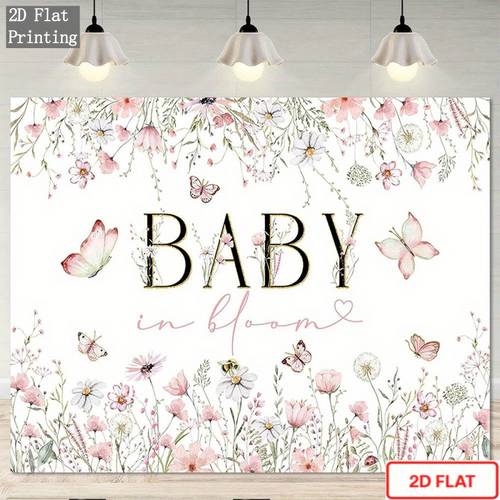 1pc 2d flat banner baby in backdrop 90 55x70 87inch pink white design with golden lettering ideal for baby shower kids birthday party decorations weddings photo booths