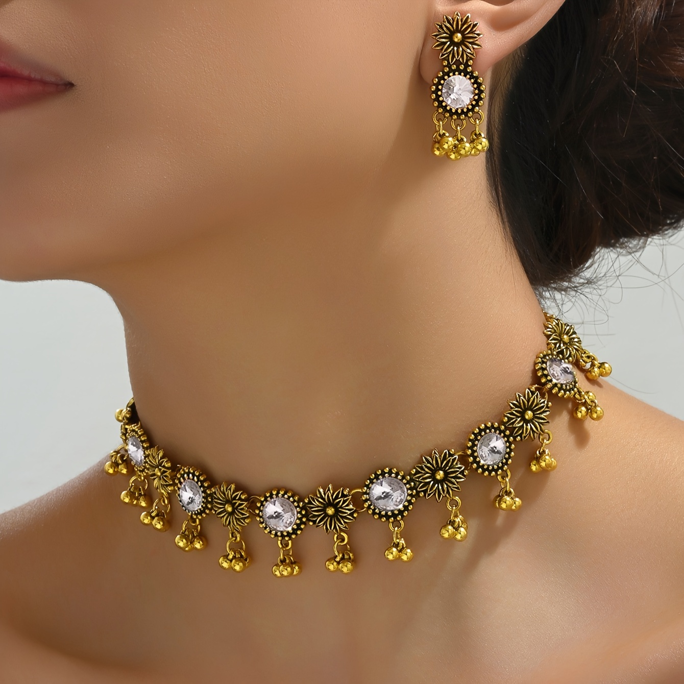 1 Pair Earrings And Necklace Bohemian Indian Suitable For Gifting, Women's Colorful Tassel With Retro Tassel Chains, Festival Wedding Daily Wear, Versatile For Occasions