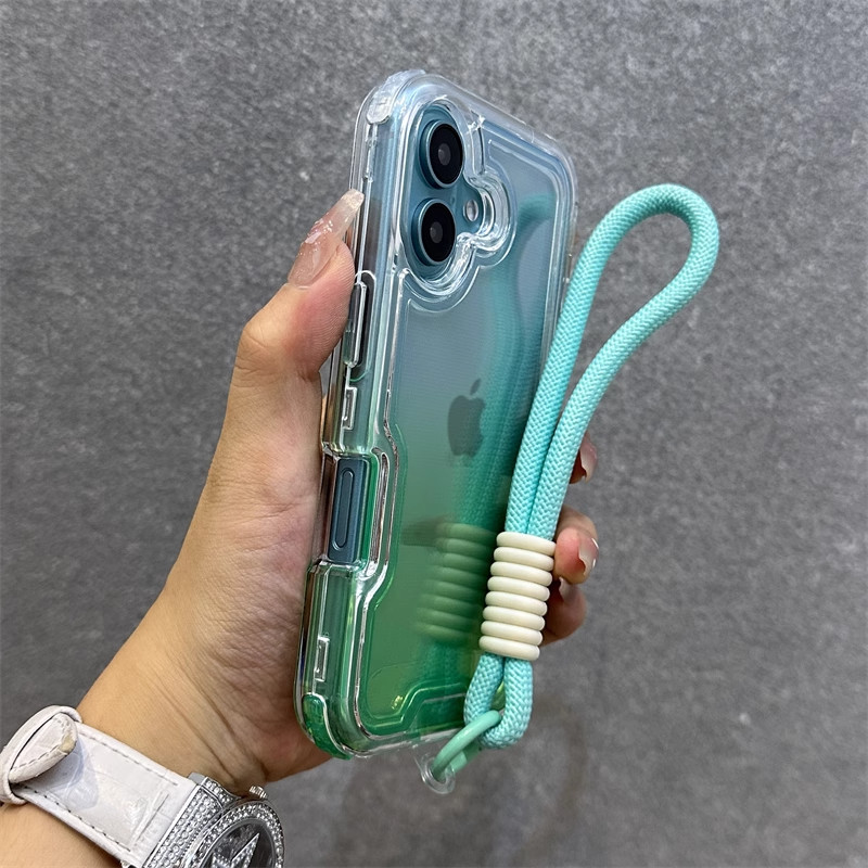TEMU Phone Case - Transparent Shockproof Phone Case With Wrist Strap For Iphone 17 16 15 14 13 12 11 Series, Clear Heavy Duty Protective Cover With