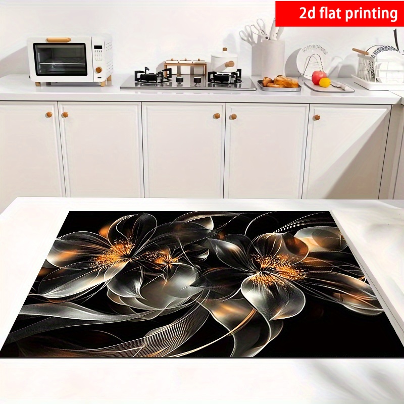 TEMU 2d Flat Printing, 1pc, Abstract Floral Absorbent Placemat, Utensil Drying Mat, Non-slip Rubber Bottom, Coffee Machine Absorbent Pad, Kitchen