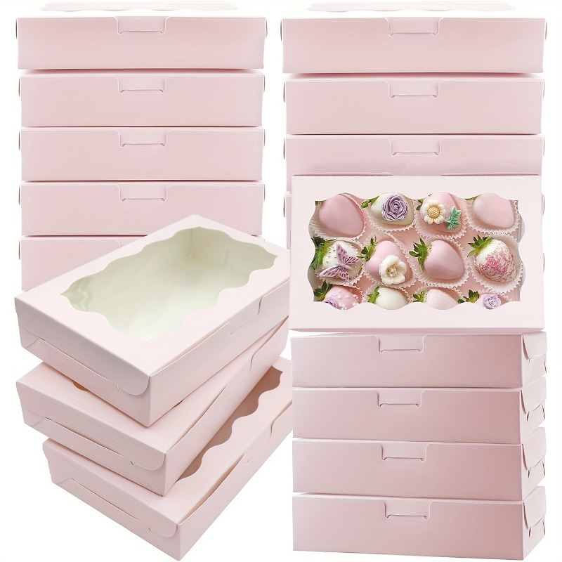 

50pcs Pink Gift Boxes With Clear Window - Ideal For Desserts, Pastries, Candies & Chocolates - Weddings, Christmas,