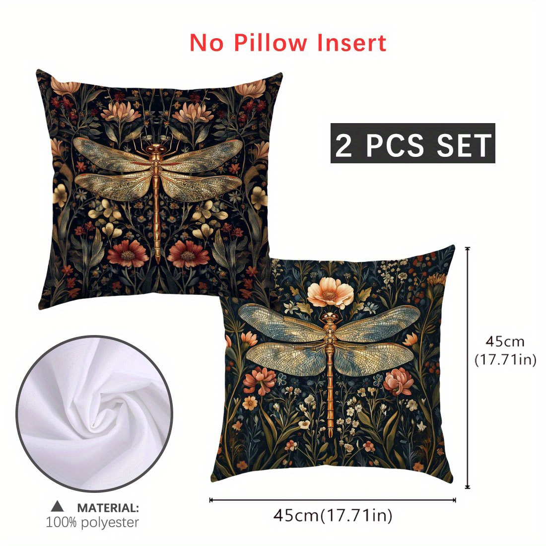 Image of 2pcs, Floral Pillow Covers With , (17.71*17.71in/45*45cm) For Decoration, Suitable For Living Room And Bedroom Sofa Cushions, Pillow Inserts Not Included