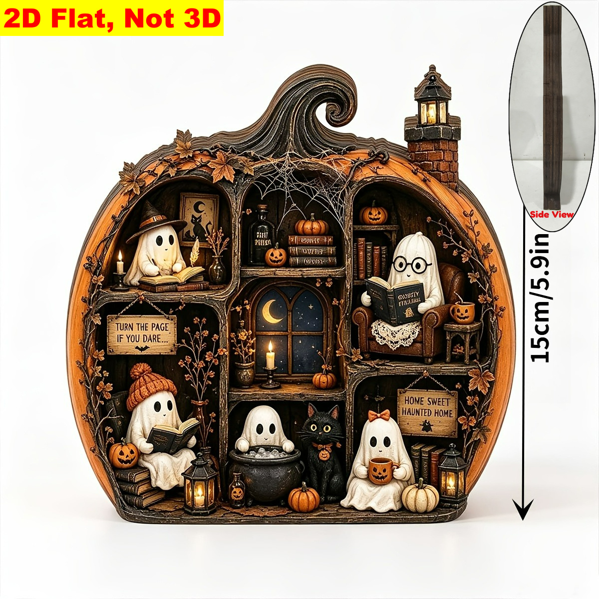 TEMU 2d Flat, For Halloween Block Pumpkin Decorative Plaque Desktop Ornaments - Retro Suitable For Haunted House Decorations, Multi-room Shelf Shelf