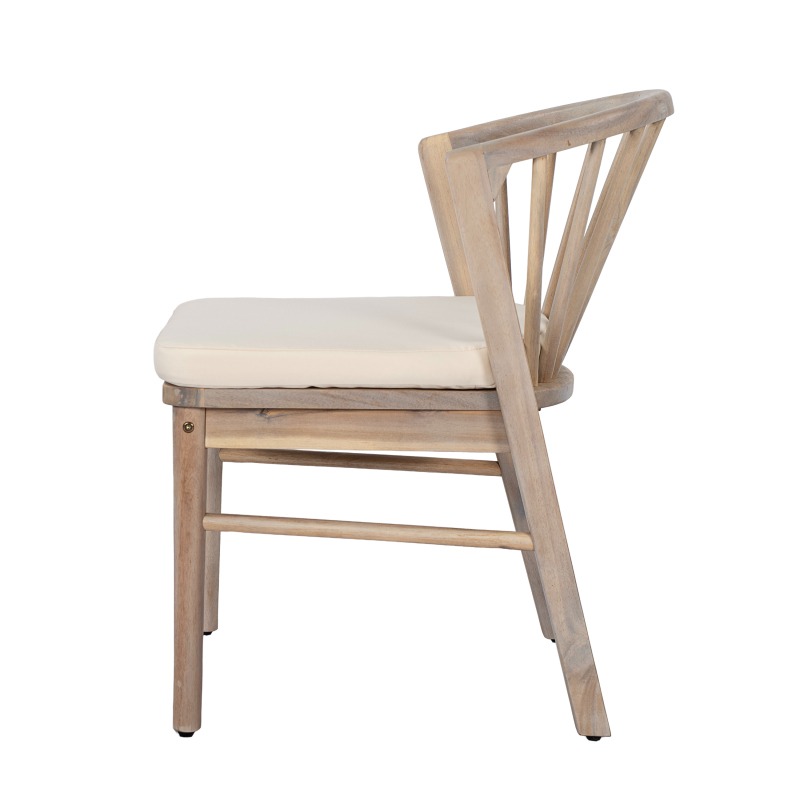 Outdoor Dining Chairs Set of 2, Acacia Wood Patio Chairs with Cream Washable Cushion, for Backyard, Poolside, Garden, Light White