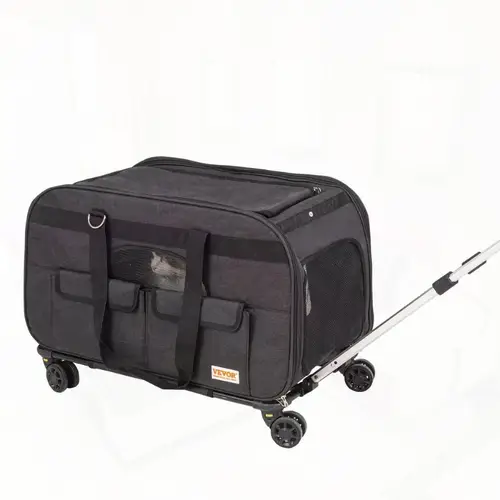 cat carrier with wheels carrier with telescopic handle and shoulder strap dog carrier with wheels for pets under 35 lbs with 1 folding bowl black
