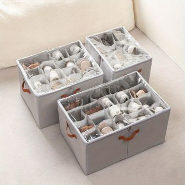 Multi-Compartment Shoe Storage Box Organizer - 12/16/20 Slots Clear View Lid, Thickened Handles & Compact Foldable Design for Home, Closet, Office - Durable Multi-Purpose Storage Solution