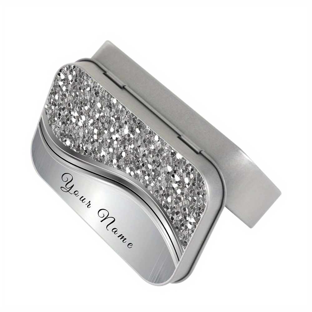 Personalized Glitter Name Text Metal Hinged Tin Box