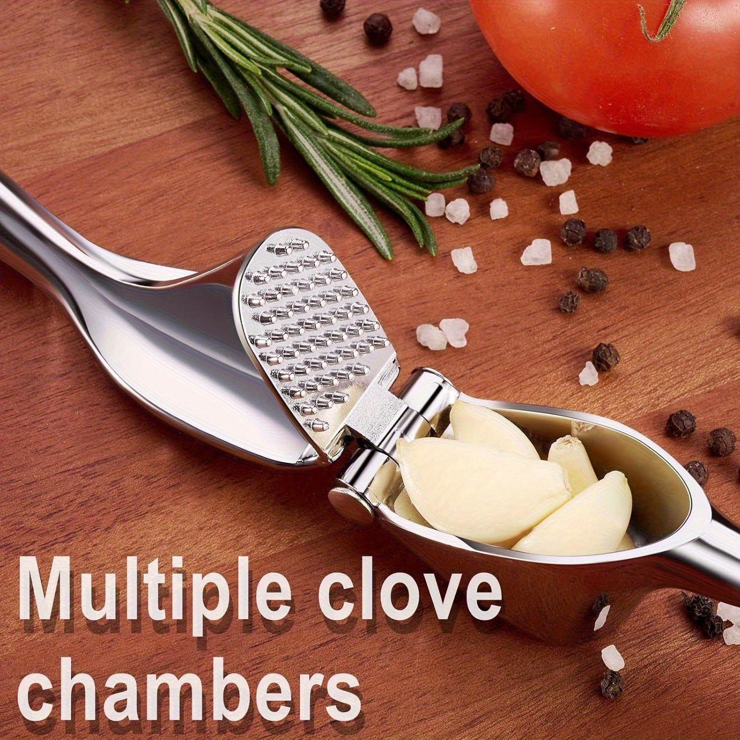 Stainless Steel Garlic Press - Ergonomic Handle, Rust-Resistant Zinc Alloy, Durable Kitchen Tool for Easy Garlic Crushing, Suitable for Fresh Garlic, Tomatoes, and Herbs, Garlic Crusher, Modern Kitchenware, Easy to Clean Material