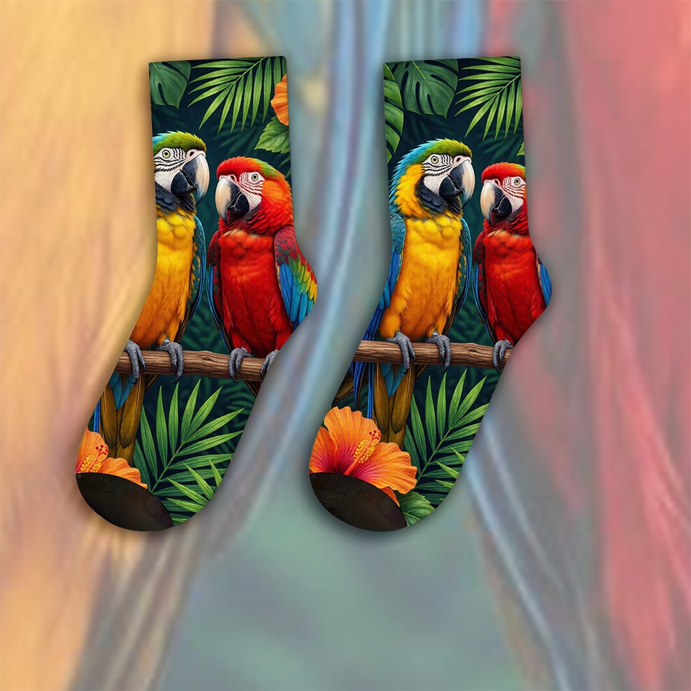 TEMU A Unique Pair Of Socks Designed With Colorful Tropical Parrot Pair For Women And Men, Sock | Ideal For Party Costume, Gifts, Daily Wear