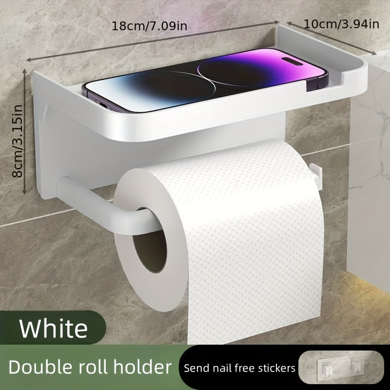 TEMU Luxury Self Adhesive Wall Mounted Tissue Box With Storage Shelf - High Gloss Polished Tissue Dispenser, Dual Use Storage Rack For Bathroom And