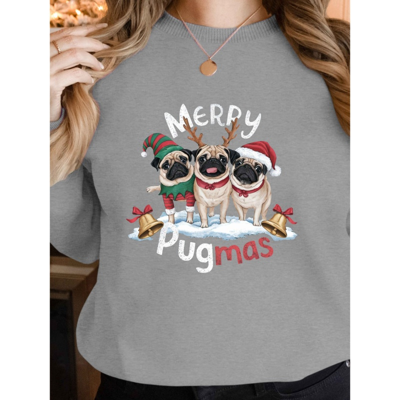 

1pc 's Pugmas Christmas Graphic Sweatshirt - Knit , Pattern, Fall/ Top