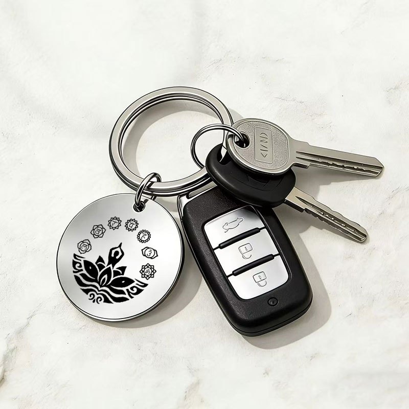 Custom Yoga Zen Line Pattern Metal Keychain, Healing Pendant