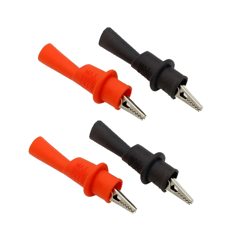 Pinza de prueba de cocodrilo y caimán para multímetro, pinza de prueba - Rojo y Negro, PVC aislado, chapado, accesorio de instrumento de medición industrial