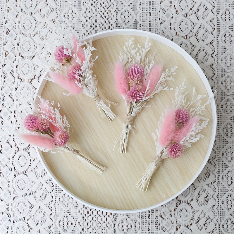 TEMU 4pcs Mini Faux Pink White Artificial Flowers - Suitable For Wedding Bouquets, Home Decor, Outdoor Garden Parties, Table Centerpiece And Holiday