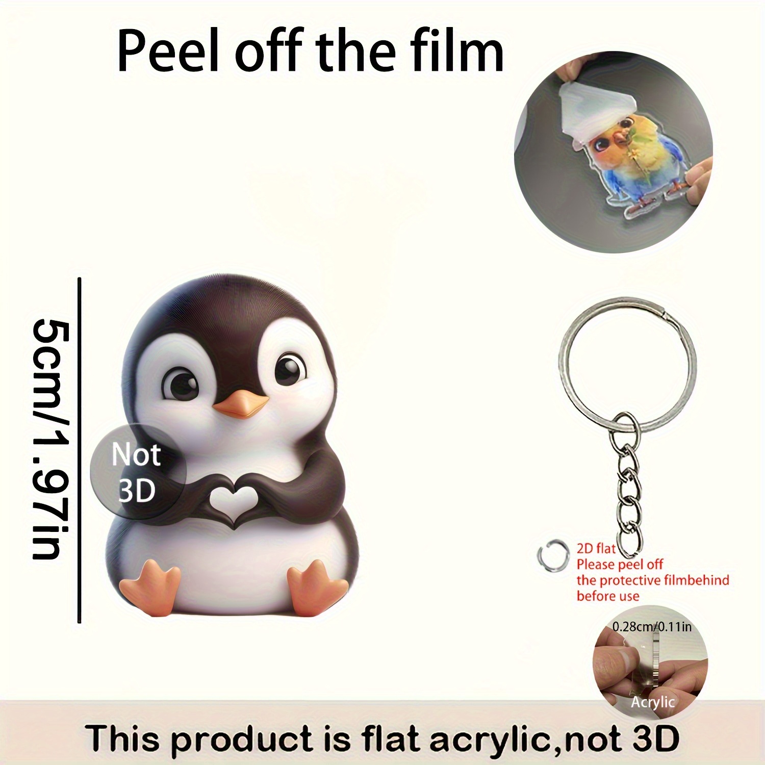 2d Flat, 2d Flat Keychain, Cute Acrylic Penguin Pendant. Valentine's Day And Easter Gifts, For Art Lovers, Decorations For Any Occasion, 2d Flat