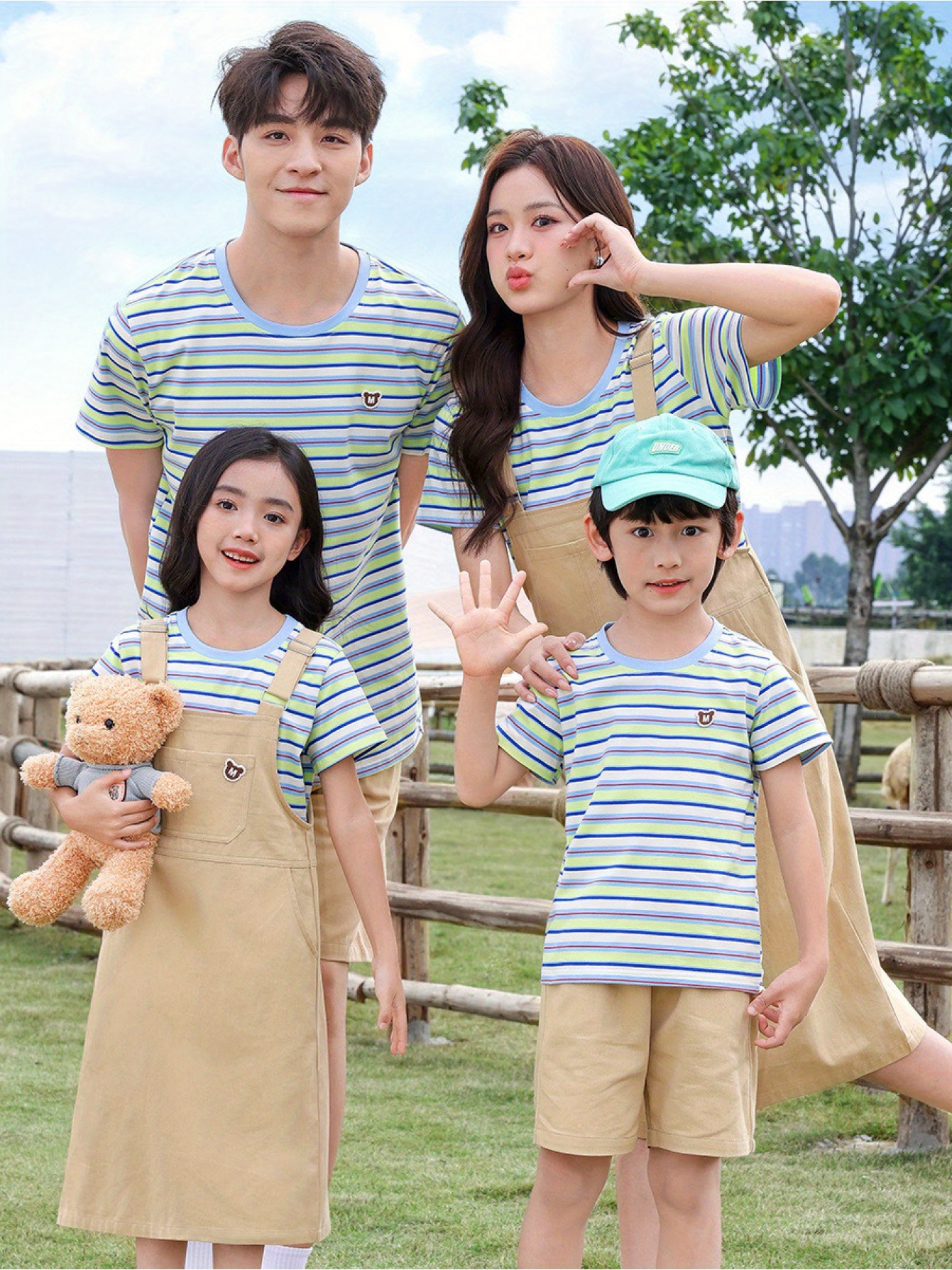 Hercastle Family Matching Outfits for Three Or Four, Featuring Mother-Daughter Strap Dresses, Tops, And Summer Short-Sleeve Pants for Boys And Girls, for Outdoor