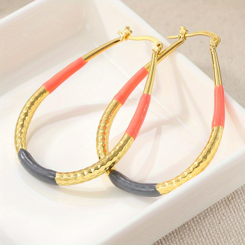 Women's Golden Color Crochet Carved Earrings, Trendy Design