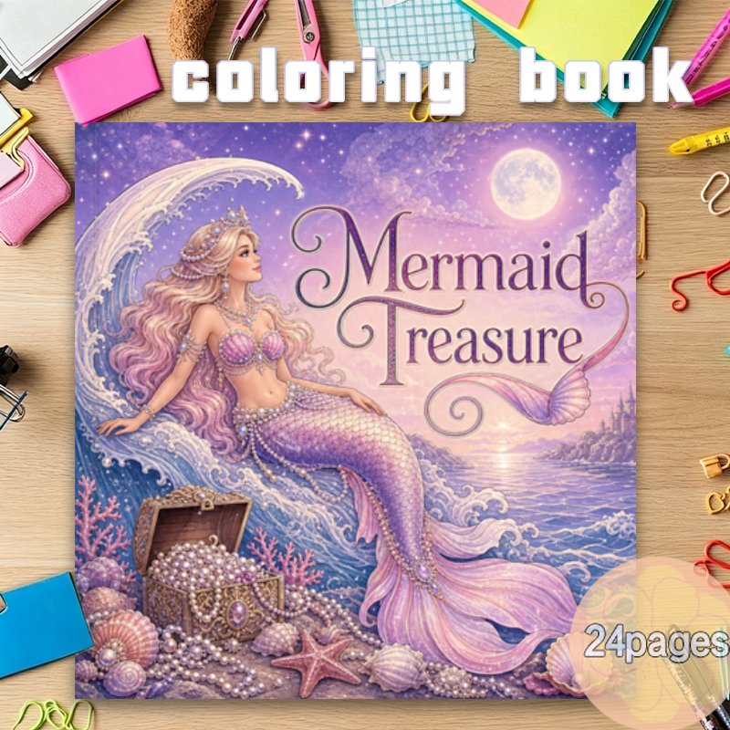 TEMU 1pc Cmd Coloring Book Suitable For & - 20x20 Pages With Mermaid & Treasure Themed Patterns, Coloring Pages Gift For Parties,,, For Drawing