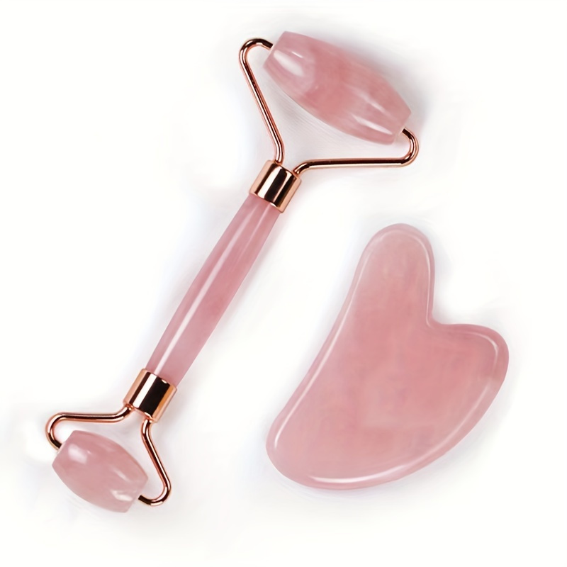 2pcs Pink Resin Material Scraping and Facial Roller Massage Set, Manual Relaxation Tool to Promote Skin Relaxation, No Batteries Required, No Power Required