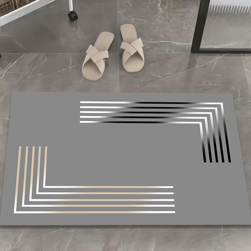 luxury non slip diatomaceous earth mat soft absorbent elegant gray and golden striped design suitable for kitchen bathroom and entryway home decor suitable for   Product details 0