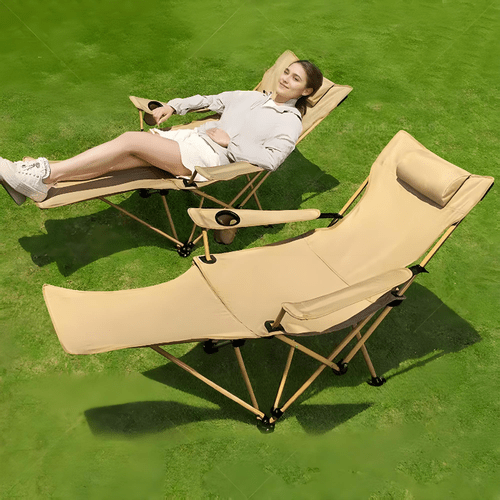 a multifunctional folding camping chair that can switch between featuring a removable footrest and adjustable reclining in three its lightweight design with a storage bag