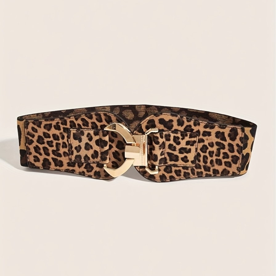 TEMU Ceinture large élastique 1 pièce pour femme à imprimé léopard avec boucle dorée, ceinture corset cintrante pour robes et jupes, accessoire de