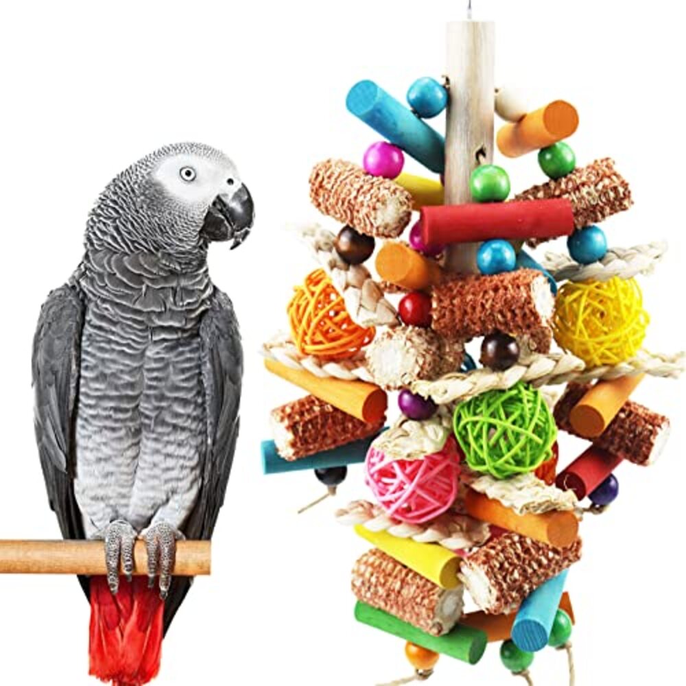 TEMU Large Bird Chewing Toy For Parrot Enrichment, Featuring A Chewable String Made Of Corn Cob And Rattan Ball, Suitable For Cross-border E-commerce