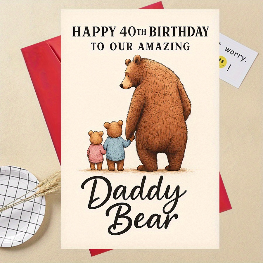TEMU A Happy 40th Birthday Card For Dad, A Cute Bear Birthday Gift From The Family, Birthday Celebration Card For Father, Husband, Or Dad