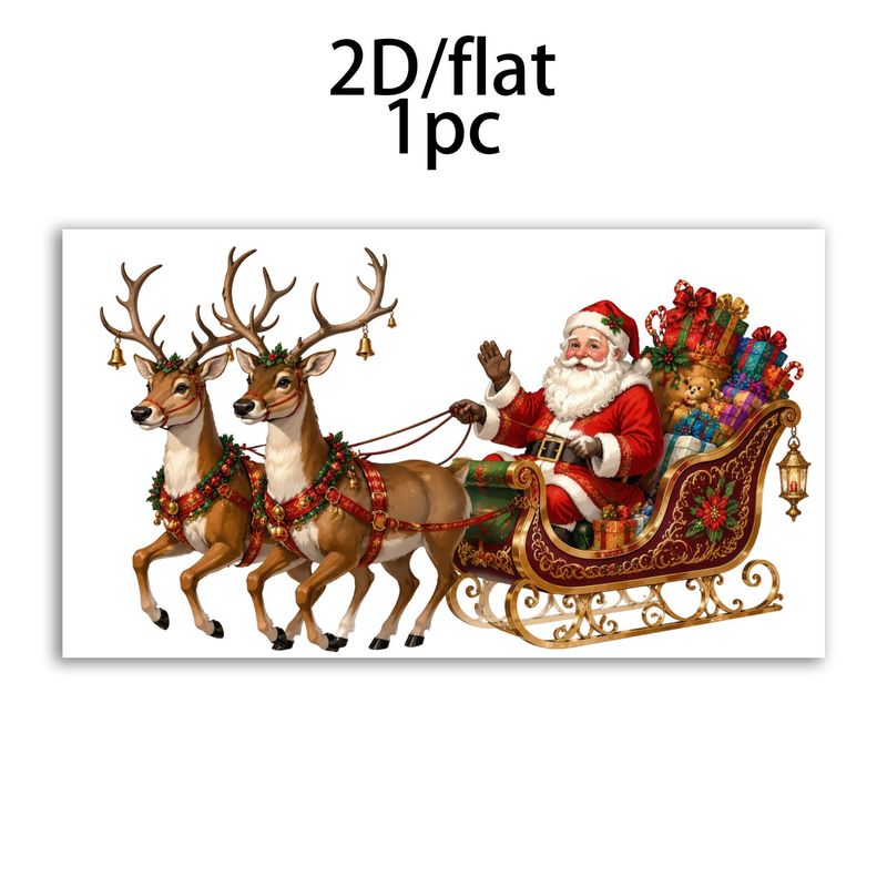 TEMU 1pc, New 2d Flat Static Window Cling, Santa Claus Driving Reindeer Sleigh Pulling Gifts Pattern, Classic Holiday Atmosphere Design, Suitable For