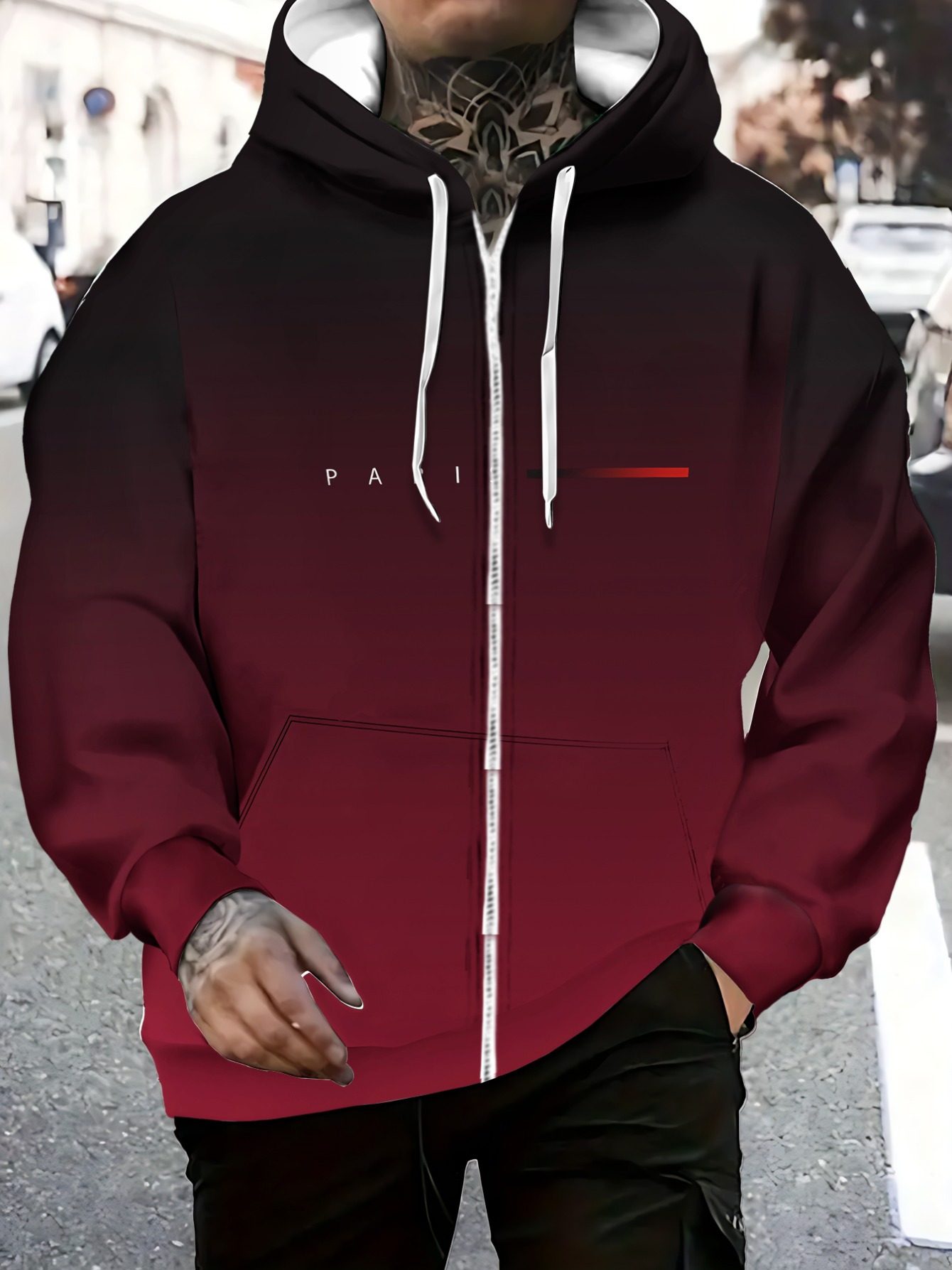 *'s Full-Zip Gradient Print Hoodie Ombre Casual Sportswear, Durable  Polyester Fit for Outdoor Activities Casual Attire in