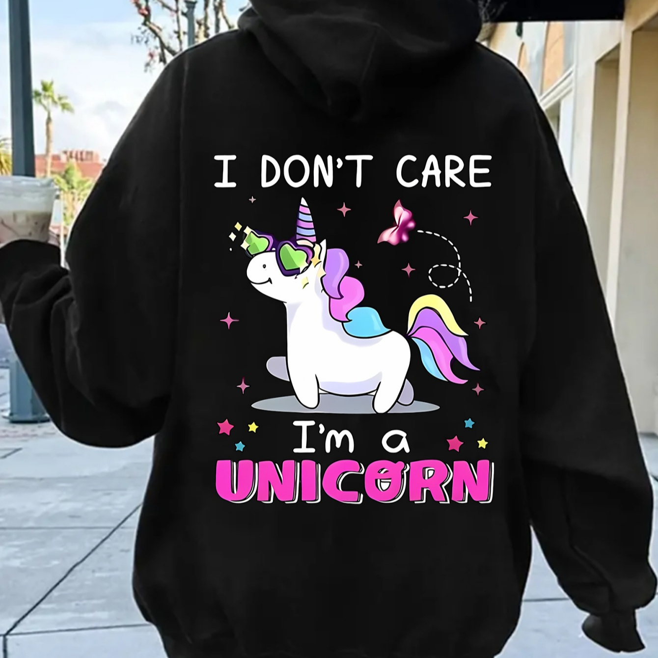 

Women's Casual Unicorn Graphic Hoodie With Stretch Fabric - 100% Polyester Knit Pullover, Hooded Sweatshirt For Adults With Alphabet Pattern - For All