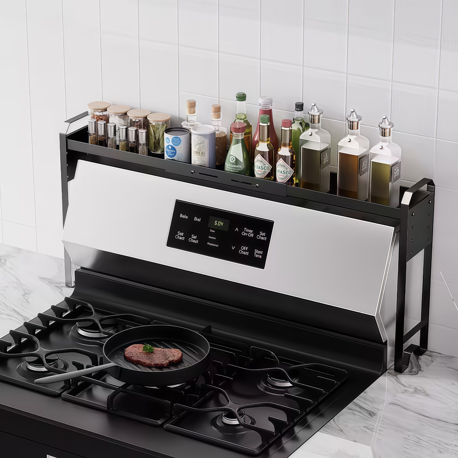 TEMU Adjustable Stove Shelf For Back Of Stove, Expandable Length And Four-level Adjustable Height Spice Rack, Spice Rack For Stove Top, Over The Sink
