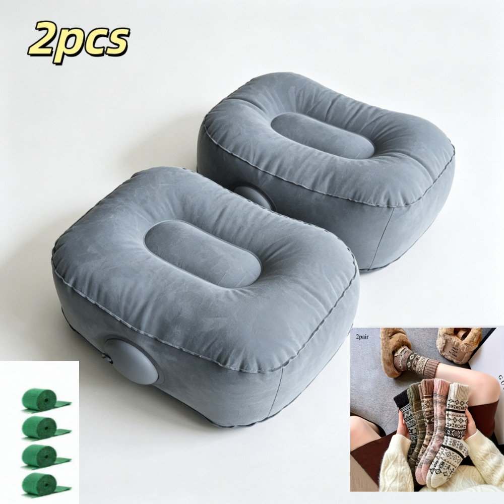 TEMU Juego de 3 piezas: 2 cojines de asiento inflables de felpa tipo presión con 2 de calcetines cortos de color aleatorio y 4 cierres de . Cojín de