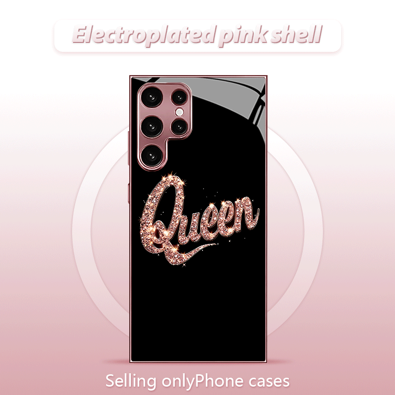 TEMU Phone Case - New Diamond Sparkle Queen Pattern Rose Golden/electroplated Pink Phone Case For Galaxy