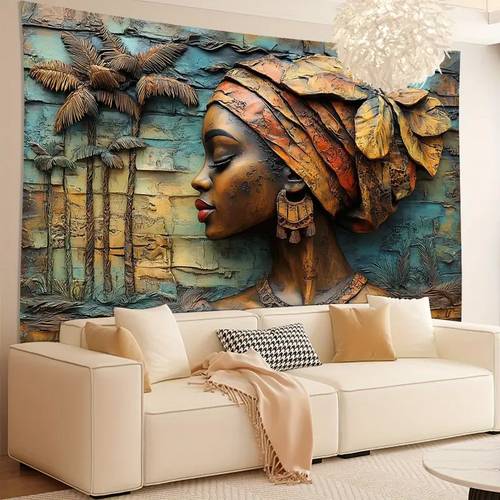 home relaxation elegant 3d vintage african woman tapestry soft suede polyester wall art colored with floral and ideal for living room bedroom decor easy to hang sizes african home decor