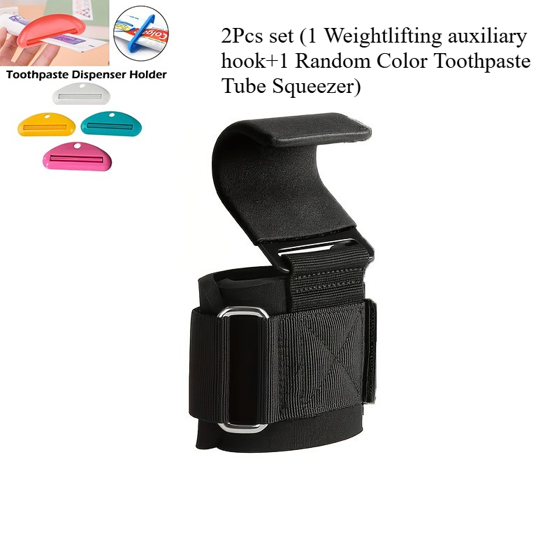 TEMU 2pcs Set (1 Weightlifting Auxiliary 1 Random Color Toothpaste Tube Squeezer), Heavy Duty Weight Lifting Hooks For Home Gym, Padded Wrist Support